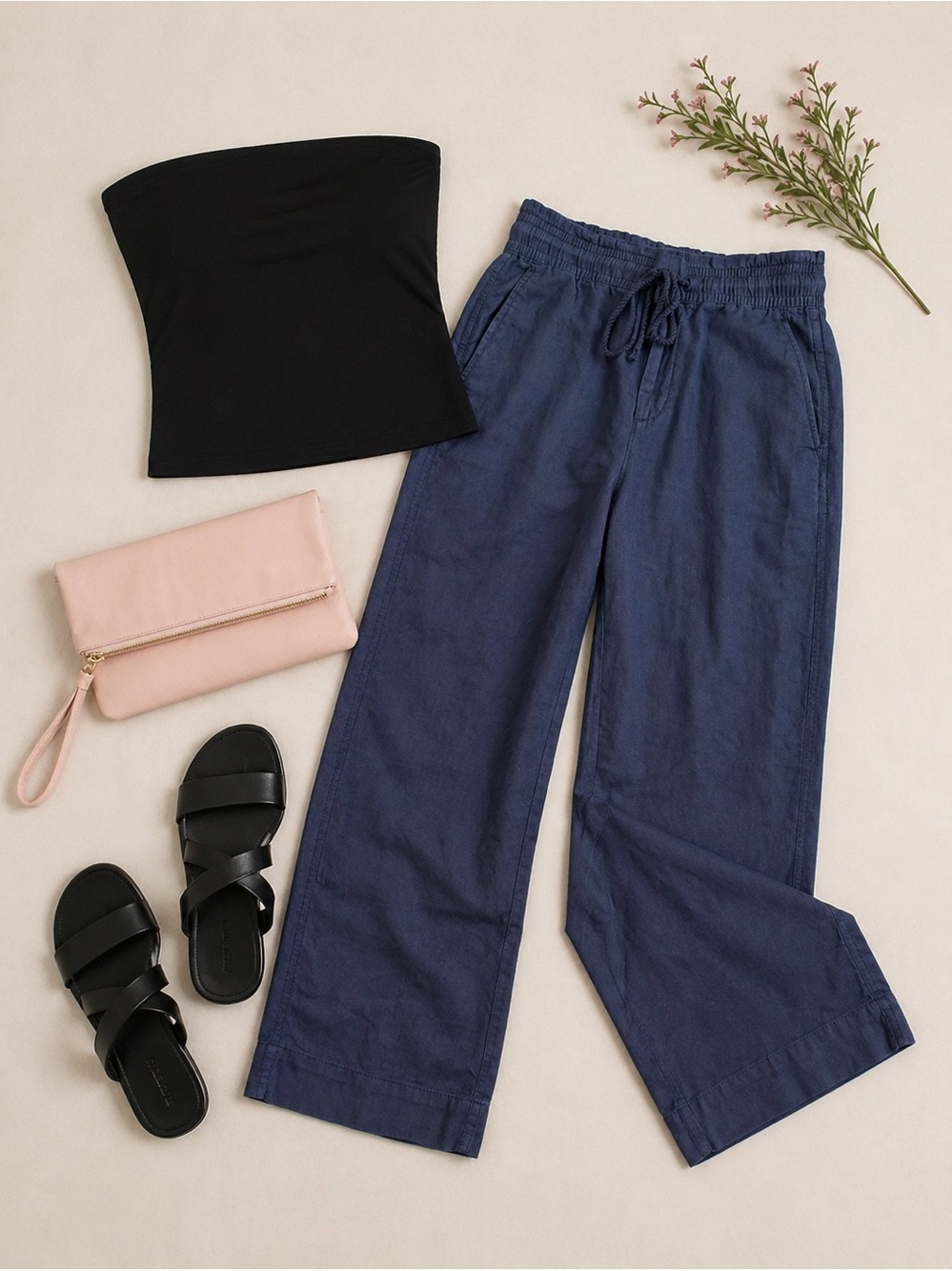 GAP Linen Navy Blue Tie Front Cropped Pants